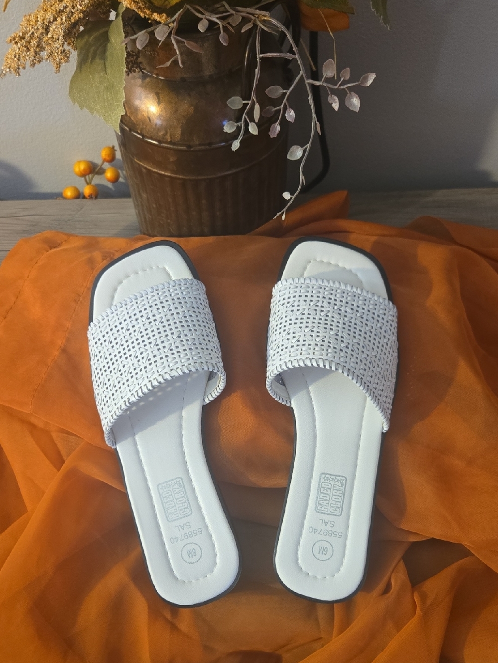 Woven White Slide Mules for Women